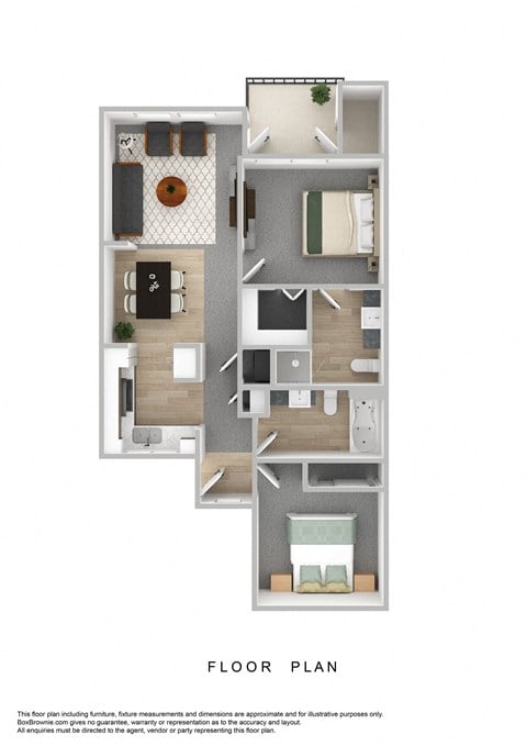 Floor plan for 2 beds, 2 baths, 840 sqft